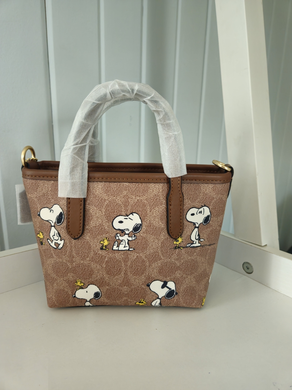COACH Mini Tote in Brown with Snoopy & Yellow Woodstock Accents - Picture 2 of 7